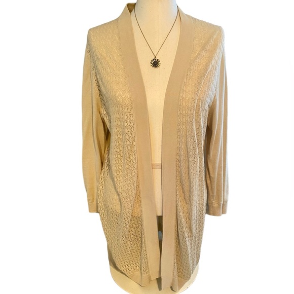 LOFT LIGHTWEIGHT BEIGE CARDIGAN SIZE LARGE GREAT LAYERING PIECE EUC - Picture 2 of 10